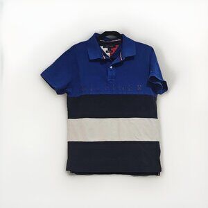Tommy Hilfiger Blue, Black, & White Polo Shirt Mens, Sz Lg, Slim Fit Cotton Y2K